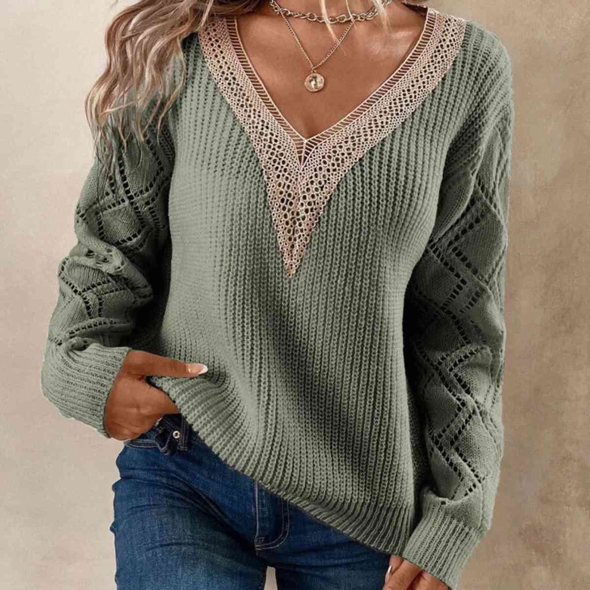 Contrast V-Neck Sweater