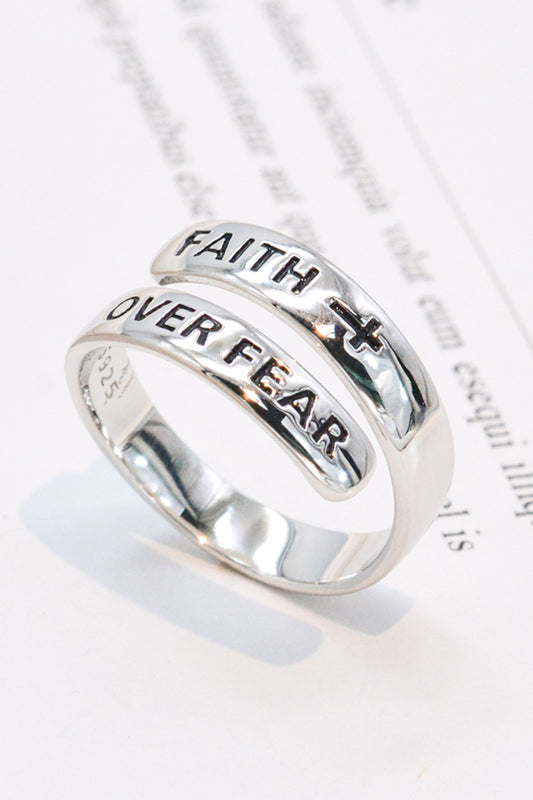 Anillo de plata de ley 925 FAITH OVER FEAR Bypass